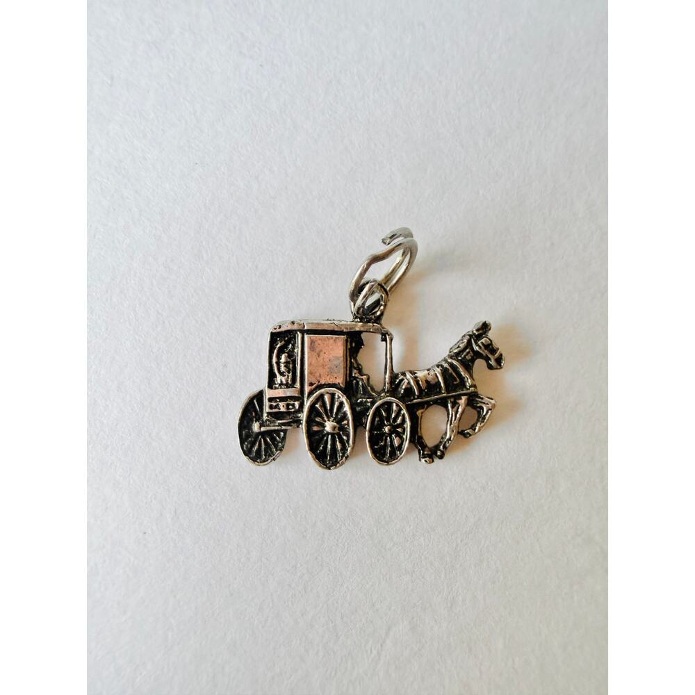 Vintage Sterling Silver Horse Drawn Buggy Carriage Charm Pendant